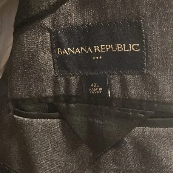 Banana Republic dark Gray Wool Classic Two Button Suit Set 42L 32x34
